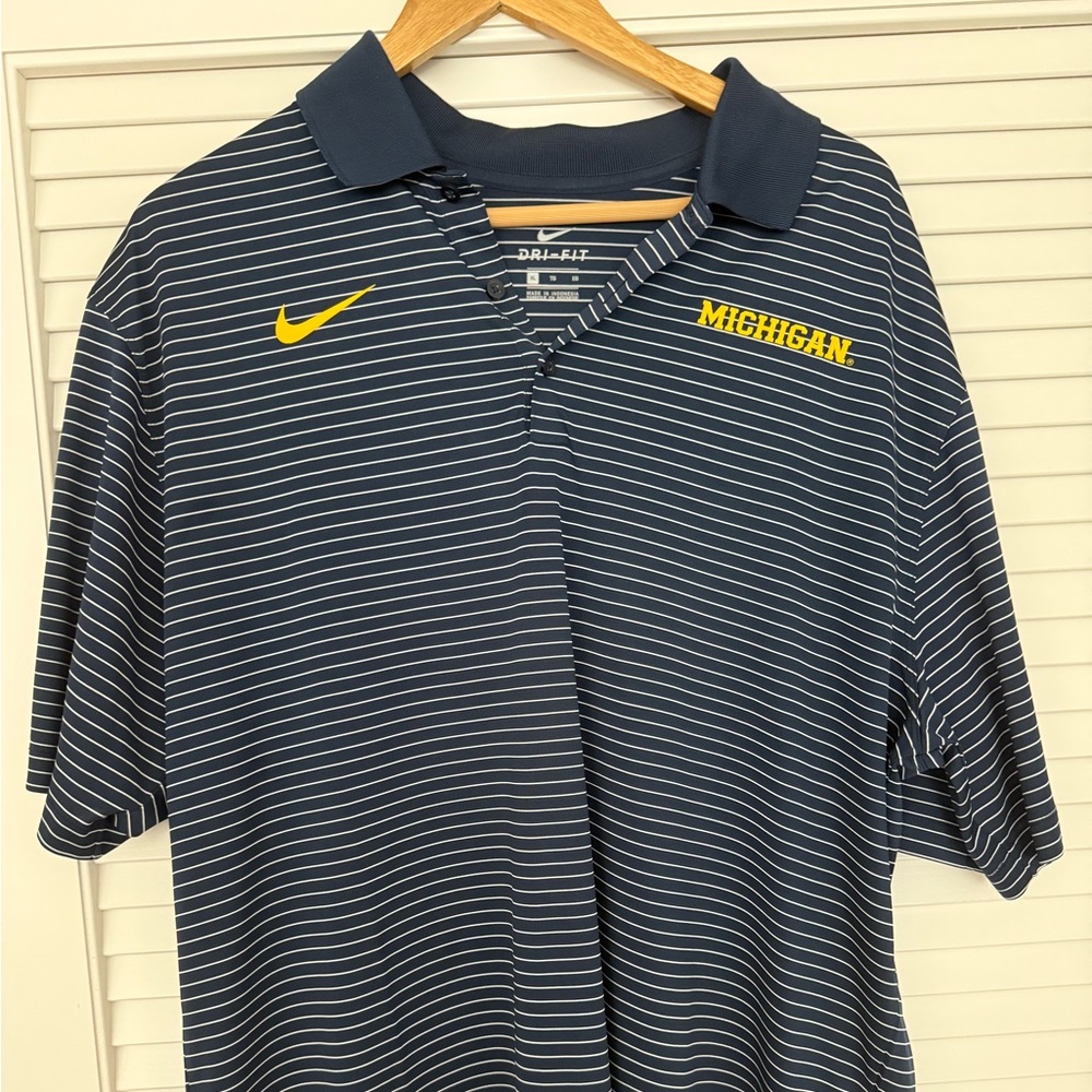 Nike Michigan Wolverines Dri-Fit Striped Polo Shirt — Mens XL